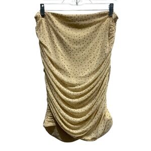 AFRM LOS ANGELES Strapless Ruched Mesh‎ Rhinestone Tube Top L Beige